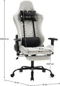 Irodai/gamer szék, fehér/fekete, teherbírás 150 kg, PAPIBAS