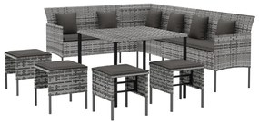 6 részes szürke polyrattan kerti étkezőgarnitúra párnákkal