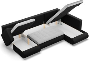 Tokio U sarokkanapé, 3 ágyneműtartóval, fonott + műbőr, jobboldali, szürke - fekete