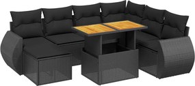 vidaXL 8 részes fekete polyrattan kerti ülőgarnitúra párnákkal