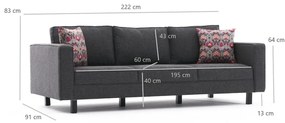 3 személyes kanapé Kale Linen - Antracit