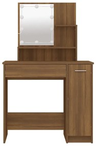 Barna tölgyszínű LED-es fésülködőasztal 86,5 x 35 x 136 cm