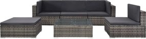6-részes szürke polyrattan kerti bútorszett párnákkal