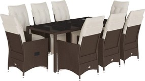 vidaXL 9 részes barna polyrattan kerti bisztrógarnitúra párnákkal