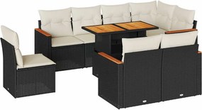 vidaXL 9 részes fekete polyrattan akácfa kerti ülőgarnitúra párnákkal