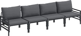 vidaXL Kerti Kanapé Szett párnával 4 pcs Fekete Acél