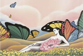 Divatos Flizelin tapéta 3D ragasztóval Pillangó rét 152x104 Ragasztó