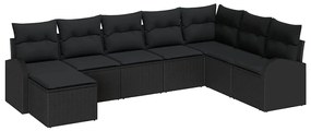 vidaXL Kerti Kanapé Szett párnával 8 pcs Fekete Poly Rattan