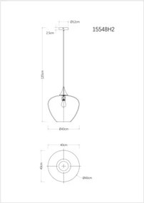 Globo 15548H2 Függeszték fém fekete matt, füstszínű/átlátszó színátmenetes üveg búra, fekete textil kábel, ø: 400mm, M: 1200mm, 1x E27 60W 230V izzó nélkül
