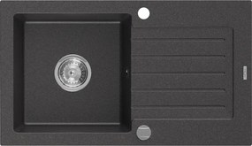 Mexen Pablo gránit mosogató 1-kamrás csepegtetővel, 752 x 436 mm, fekete pöttyös, króm szifon - 6510751010-76