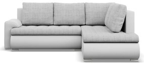 Tokio sarokkanapé, L alakú háttámlával, 2 ágyneműtartóval, fonott + műbőr, jobboldali, szürke - fehér