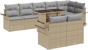 vidaXL Kerti Kanapé Szett párnával 9 pcs Bézs Poli rattan