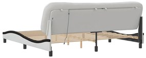 fehér és fekete műbőr ágykeret LED-világítással 200x200 cm