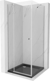 Mexen Roma, zuhanykabin csuklós ajtóval 80 (ajtó) x 80 (fal) cm, 6mm átlátszó üveg, króm profil + vékony zuhanytálca fekete + króm szifon, 854-080-08…