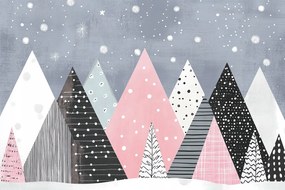 Fotótapéta Flizelina Gyerekek Tájkép Hegyek Fák Tél Hó 312x219 ragasztó