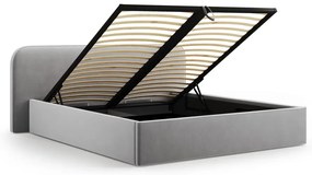 Világosszürke kárpitozott ágyneműtartós franciaágy ágyráccsal 200x200 cm Elizabeth – Micadoni