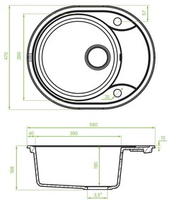 Laveo Dafne, 1 kamrás gránit mosogató 580x470x198 mm, szürke, LAV-SBD_583T