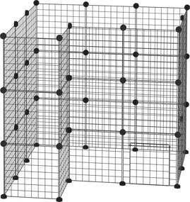 PawHut Játékkerítés Kutyák számára - DIY Játékkerítés Kicsi Állatoknak - Fém Hálóból készült Játékkerítés - Beltéri Játékkerítés 36 Részből áll - Feke