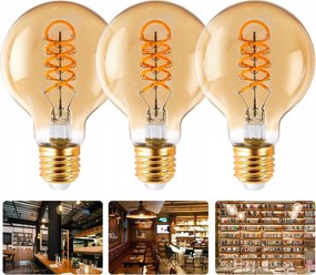 3db Led izzó E27 Filament 4W Edison Dekoratív G80