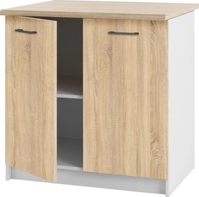 Sonoma Alsó Tölgy Álló Konyhaszekrény Asztallappal Fehér 80 CM