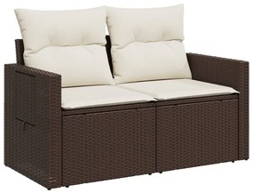 2 személyes barna polyrattan kerti kanapé párnával
