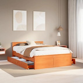 barna tömör fenyőfa fejtámlás ágykeret matrac nélkül 150x200 cm