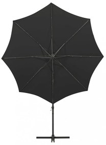 fekete konzolos napernyő rúddal és LED-fényekkel 300 cm