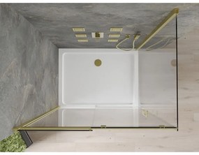 Mexen Omega eltolható zuhanykabin 120 x 70 cm, 8 mm-es üveg, arany profil-átlátszó üveg + vékony zuhanytálca 5 cm, 825-120-070-50-00-4010