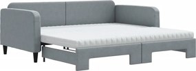 vidaXL világosszürke kihúzható szövet heverő matracokkal 100 x 200 cm