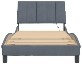 sötétszürke bársony ágykeret LED-világítással 100 x 200 cm