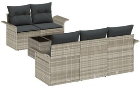 6 Darabos Kert Kanapé Szett Párnákkal Világosszürke Poly Rattan