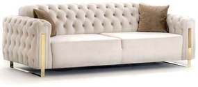 DANA Gold chesterfield kanapé, elektromosan ágyazható, bézs bársony