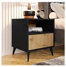 Éjjeliszekrény OVESSI 52x47 cm fekete/tölgy artisan