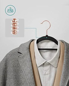 Bársony fogasok, 50 darabos ruhafogas készlet, rosegold és fekete