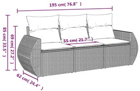 3 részes világosszürke polyrattan kerti ülőgarnitúra párnával