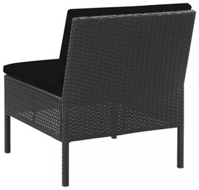 5-részes fekete polyrattan kerti kanapészett párnákkal