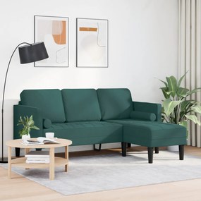 3-fős L-alakú kanapé sötét zöld 160 cm szövet