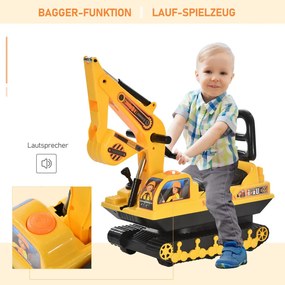 HOMCOM Ride-on kotrógép kanállal és kürttel, gyermek kotrógép tárolóval az ülés alatt, sárga