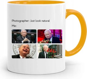 Sárga Vicces Bögre Jaroslaw Kaczynski felirattal, fényképpel