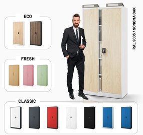 Fém iratszekrény JAN, 900 x 1850 x 400 mm, Eco Design: fehér/ sonoma tölgy