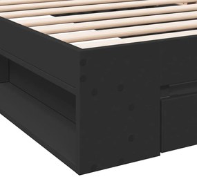 fekete szerelt fa ágykeret fiókkal 100 x 200 cm