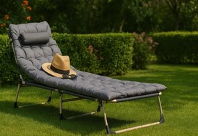 Dönthető összecsukható napozóágy párnával - szürke