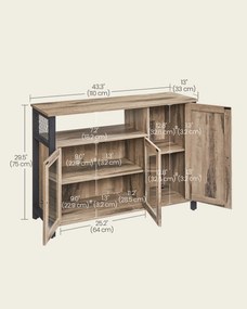 Tárolószekrény 3 ajtóval, ipari stílus, tevebarna és tintafekete színben