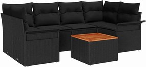 vidaXL Kerti Kanapé Szett párnával 7 pcs Fekete polirattan