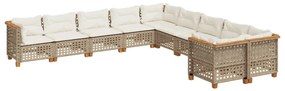 10 részes bézs polyrattan kerti ülőgarnitúra párnával