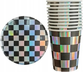 Szülinapi bögre szett holografikus tányérok sakktábla racing 12db-os
