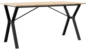 Tömör fenyőfa és acél étkezőasztal Y-vázzal 140x80x75 cm