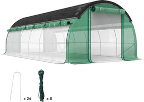 Outsunny 6 x 3 x 2 m Üvegház 12 Ablakkal, Rolós Ajtókkal, Feltekerhető Oldalfalakkal, UV-álló Fólia Tunnellal, Télen is Használható Paradicsomház Tala