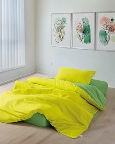Sage Ranforce egyszemélyes ágyneműhuzat garnitúra feszített lepedővel, sárga-zöld