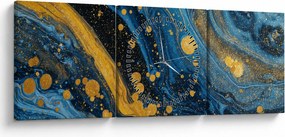 Kép - Kék absztrakció arannyal (órával) (90x30 cm)